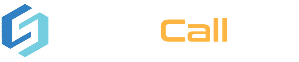 Powered by ClickCallSell logo in white text on a light background, with a blue and cyan geometric hexagonal icon on the left side, ensuring your gutter cleaning promotion stands out.